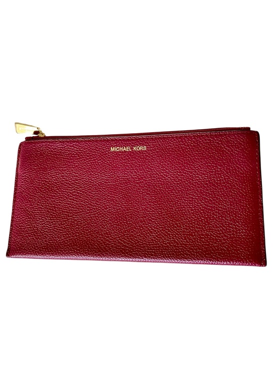 Michael Kors Handbags - Michael Kors Large Zip Clutch Wallet Red Pebbled Leather Gold Hardware NWOT